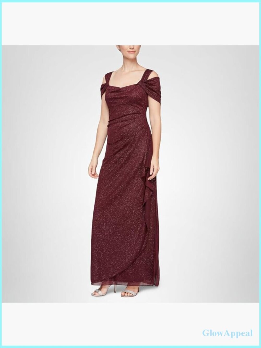 Women's Floor Length Cold Shoulder Cowl Neck Gown, Sheath Silhouette, Zipper